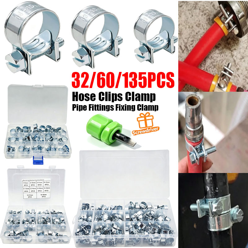 32/60/135Pcs 7-18mm Mini Clamp - Hose Clamp Assorted recension och pris