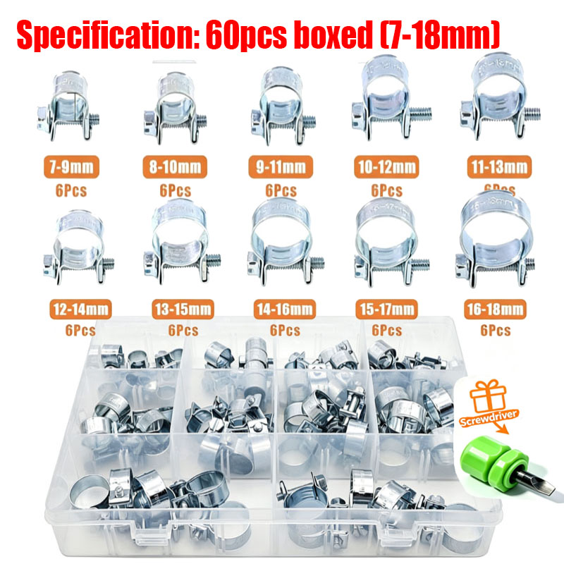 32/60/135Pcs 7-18mm Mini Clamp - Hose Clamp Assorted recension och pris