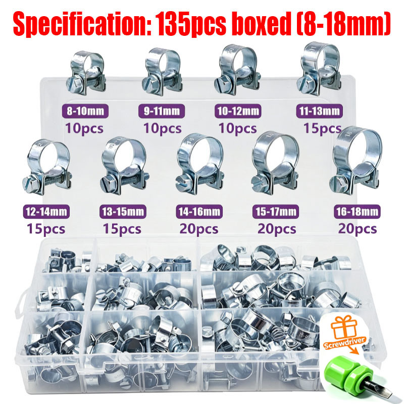 32/60/135Pcs 7-18mm Mini Clamp - Hose Clamp Assorted recension och pris