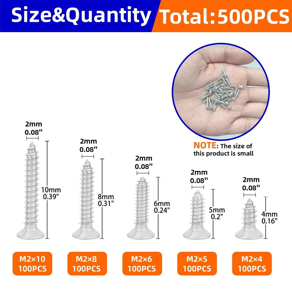 500pcs M2 Wood Screws Set Flat - Home Improvement And Diy recension och pris