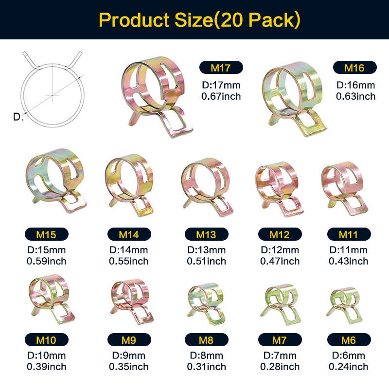 20 Pcs 6-17mm Spring Hose Clam - Hose Clamp Assorted recension och pris